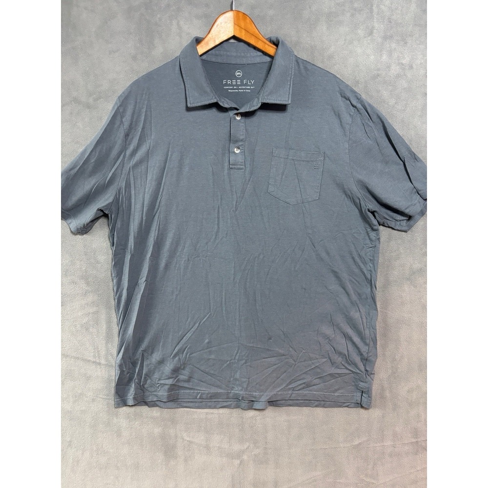 Free Fly Polo Shirt Mens 2XL Blue Short Sleeve Golf Preppy Casual Fishing